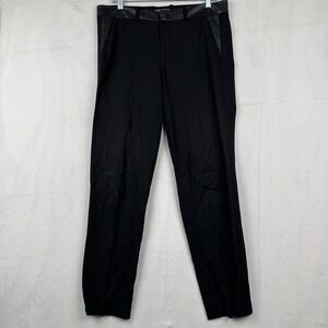 Vince Women's‎ 10 Pants 96% Wool With Leather Waistband Tapered Ankle Black